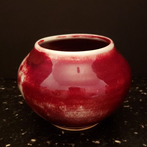 Ceramic Art Pottery Vase Celadon Ruby Red Glazed Signed Vintage - Picture 4 of 12